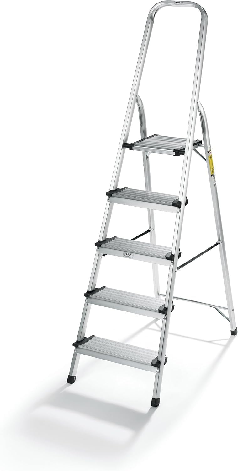 3, 4, 5, 6 Step Heavy Duty Portable Folding Anti Slip Step Ladders For DIY Strong Sturdy Aluminum Safety Household Stepladders for Home Kitchen Garage Gardening Industrial Use (Silver, 5 Step)