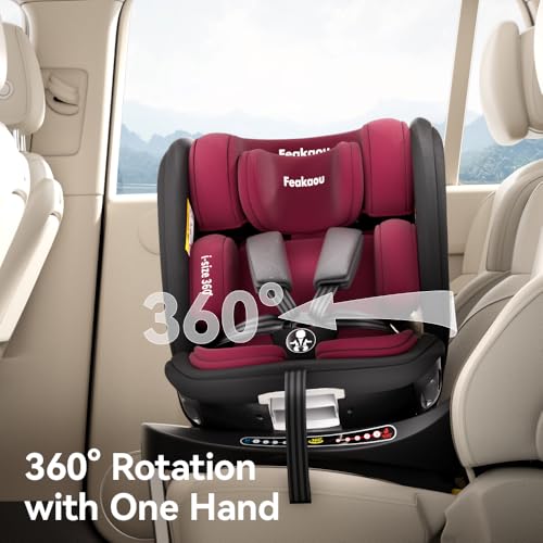 360 Car Seat with ISOFIX - Newborn to 12 Years Children, i-Size (ECE R129/E4) Rotating Swivel Baby Car Seat,Group 0+1/2/3 (40-150cm),Rear Facing for Longer from Birth to 4 Years. Red Black - Image 4