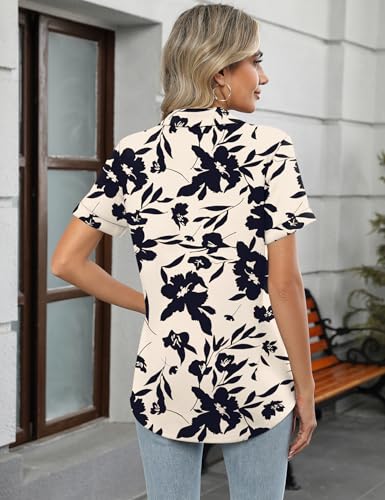 Micoson Womens Polo Shirts Dressy V Neck Business Casual Tops Lapel Collar Short Sleeve Summer Shirts Loose Fit Work Blouses3