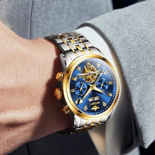 Image of OUPINKE Men's Automatic Watch 44mm Big Dial,Luxury Mechanical Wristwatch,Sapphire Crystal Glass,50M Waterproof, Tungsten Steel with Date Display
