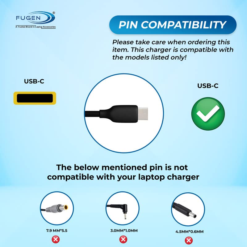 Image of 65w Universal 5V /3A, 9V /3A, 15V /3A 20V /3.25A USB C Type-C Compatible for Asus, Lenovo, Hp, Dell, Acer (Desktop Type-c)