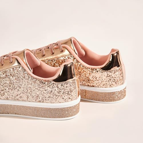 Image of UUBARIS Women's Glitter Tennis Sneakers Neon Dressy Sparkly Sneakers Rhinestone Bling Wedding Bridal Shoes Shiny Sequin Shoes