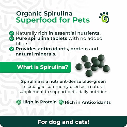 Image of Spirulina Tablets for Dogs & Cats, Plant-Based Microalgae Pet Supplement, Easy Daily Tablet Format, Supports Daily Wellness + Skin & Coat, 60 Count