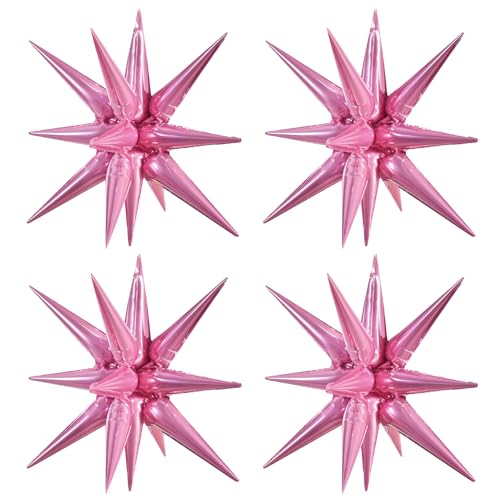 Image of TONIFUL 4 Pcs Explosion Star Balloons Light Pink Foil Balloon Party Decor | 22 Inch Large Mylar Star Balloon for Girls Women Birthday Wedding Bridal Shower Baby Shower Anniversary Photo Booth Supplies
