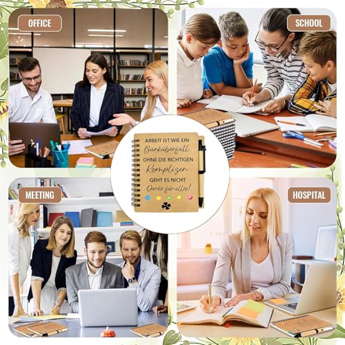 DEQIANDUO 3 Sets Abschiedsgeschenk Kollegen,Beste Kollegin Geschenk Arbeitskollegin für Kollegen Inspirierend Mitarbeiter Spirale Notizblock Kugelschreiber aus Holz(Arbeit ist wie ein Banküberfall)