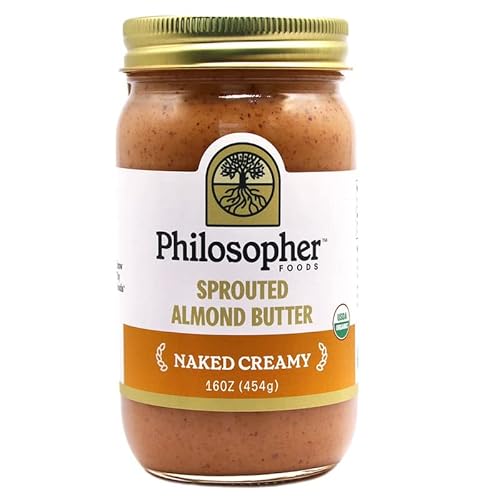 Philosopher Foods Naked Creamy Sprouted Almond Nut Butter, 16 Oz. – Silky Smooth Pourable Organic Butter, Natural Sweetness, Stone Ground Almonds, Keto Snack, Vegan Butter, Paleo & Small Batch #TOP7