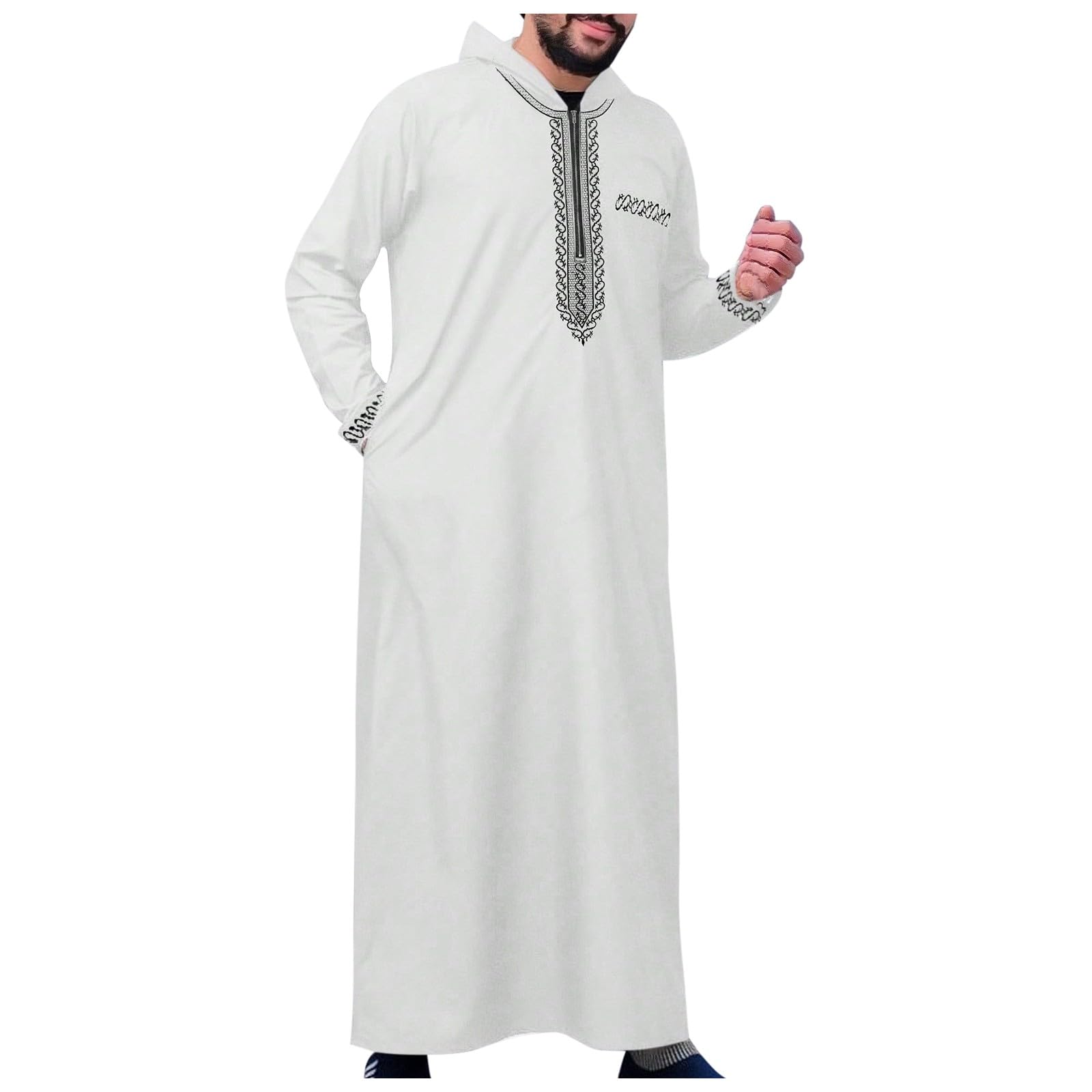 Uomo Abaya musulmano Dubai abo lungo sauda Eid con cappuccio Jubba Thobe abbigliamento islamico marocchino Djellaba caftano caftano abo arabo  200000343