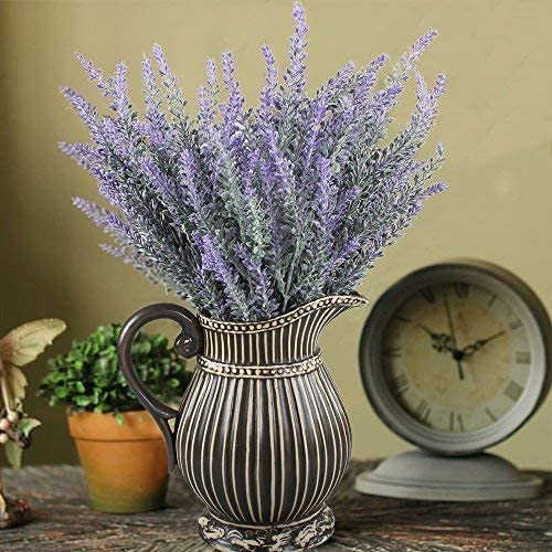 7PCS Artificial Flowers Flocked Plastic Lavender Bundle Fake Plants Wedding Bridle Bouquet Indoor Outdoor Home Kitchen Office Table Centerpieces Arrangements Decor