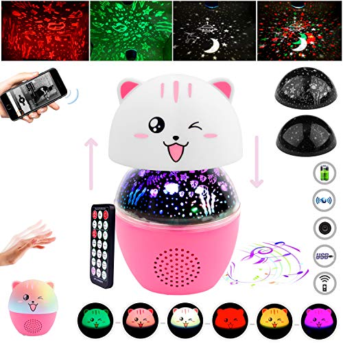 SPLAKS Proiettore Stelle Bambini?Luce Notturna per Bambini con Telecomando e Musica Timer Ricaricabile, Silicone Morbido TOP, 16 Colori per Regalo/Ufficio/Stanza/Casa.Rosa