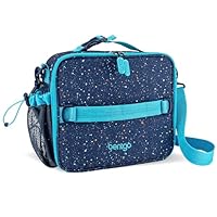 Bentgo Kids Lunch Bag - Double-Insulated, Reusable Lunch Bag for Kids 3+ with Adjustable Strap; Holds Lunch Box/Water Bottle/Snacks; Easy-Clean, Water-Resistant & Pockets (Confetti - Abyss Blue)