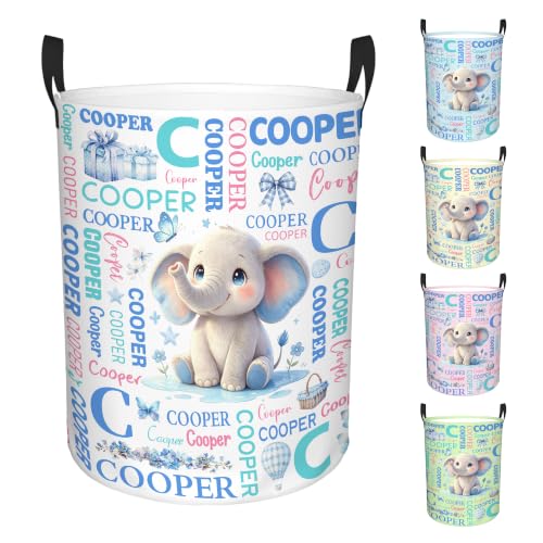 Image of Custom Elephant Laundry Hamper, Personalized Laundry Basket with Name, Customized Dirty Clothes Basket for Clothes Toy Bathroom Bedroom Storage,S-16.5 inchX 13.8 inch