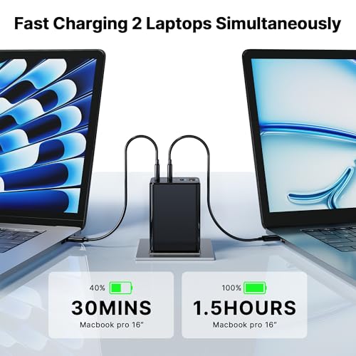 Image of 200W USB C Charger Block, Foldable 4-Port GaN5 Super Fast Charger USB C, Dual 65W Type C Charging Block, Laptop Fast Charging Adapter for MacBook Pro /Air, iPad, iPhone, Samsung Galaxy Black