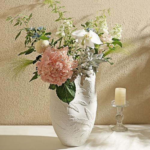 Vase en céramique blanc relief de feuilles, idée cadeau maison