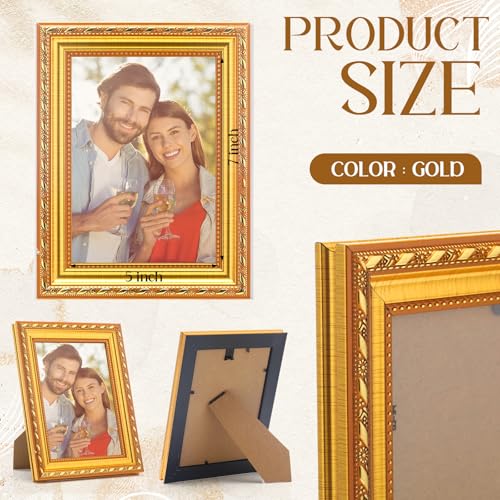 Image of 12 Pcs 5 x 7 Inch Gold Picture Frames Bulk Vintage Antique Ornate Retro Baroque Photo Frames with Backboard for Wall Hanging Tabletop Home Decor Wedding Christmas Display