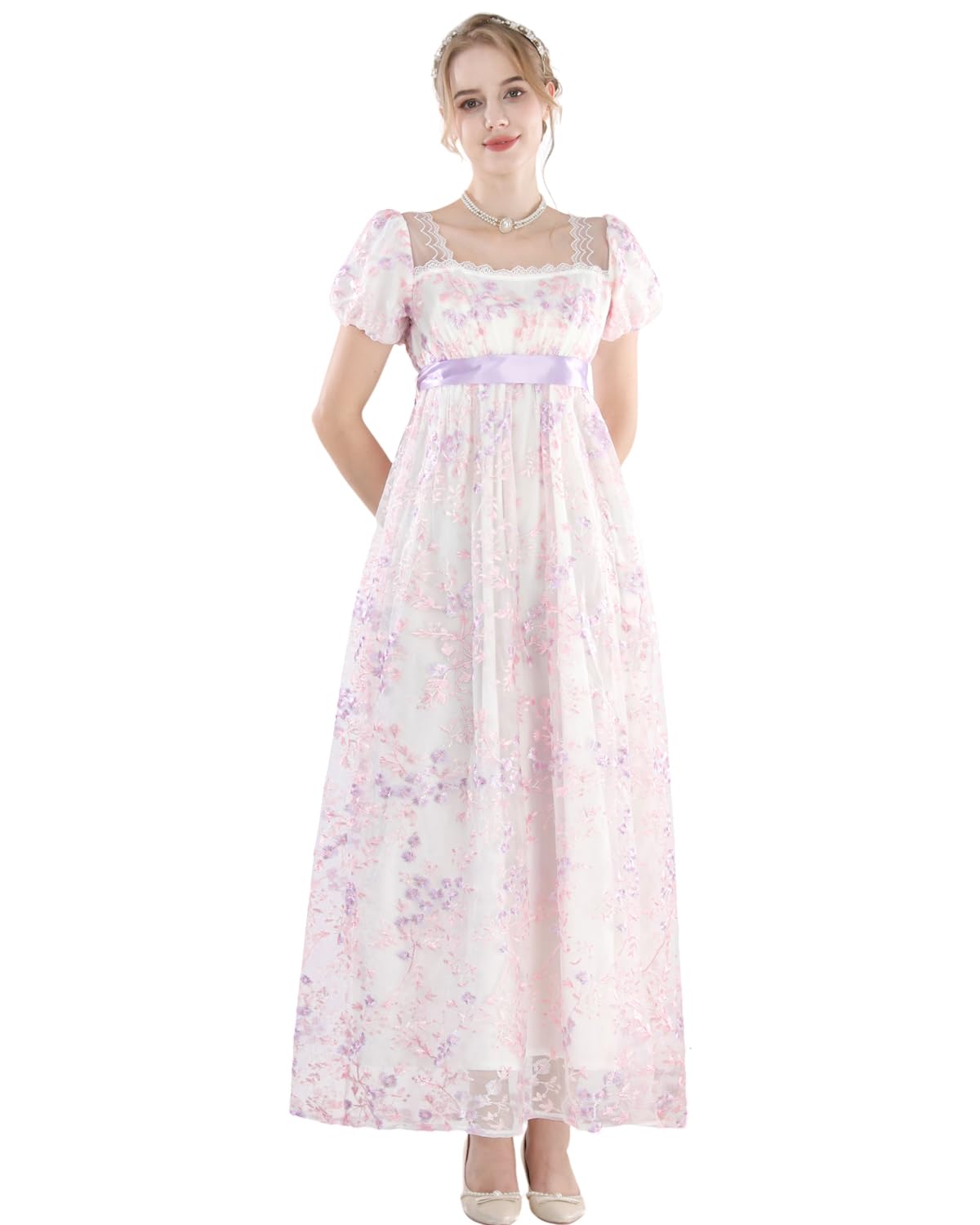 CR ROLECOS Regency Dresses for Women Victorian Dresses Long Dress Tea Party Gown Floral Purple Dress XXL โ image 1