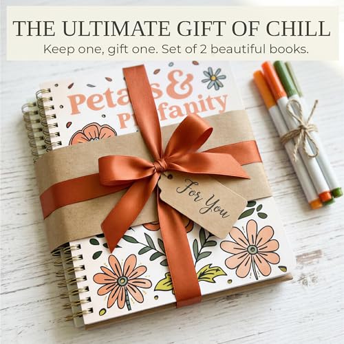 Image of Beautiful Coloring Book Set of 2 for Adult Relaxation - Funny Coloring Books with Floral Designs for a lot of Laughs - The Perfect Stress-Relieving, Funny and Unique Gift for Women & Best Friends