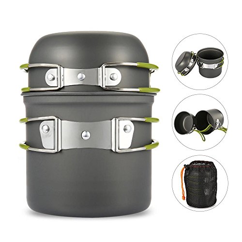 Pulnda, set di pentole da campeggio, portatile, con pratica custodia, per attività all'aperto, escursionismo, campeggio, pentola per mini fornello a gas, Mini Gaskocher Topf
