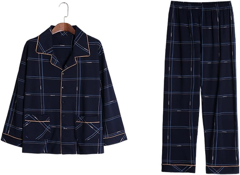Pajamas men's long-sleeved cotton plaid loungewear autumn and winter thin section plus size suit
