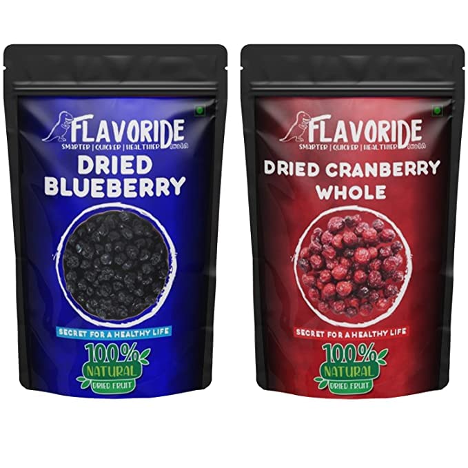 Image of FLAVORIDE Combo of Dried Blueberries & Cranberries Whole Natural Fresh Dry Fruit Gently Sweetened Berry Vitamin Rich Healthy Delicious Snacks For Kids & Adults 200 gm