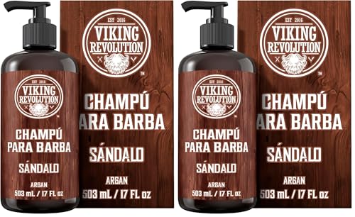Image of Viking Revolution Beard Wash Shampoo w /Argan & Jojoba Oils - Softens & Strengthens - Sandalwood Scent - 17 oz Shampoo (Pack of 2)