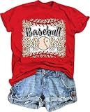 AMWIPE Baseball Shirt Women Baseball Mom Shirts Funny Mama Baseball Leopard Graphic Tshirt Team Game Day Gift Tee Tops