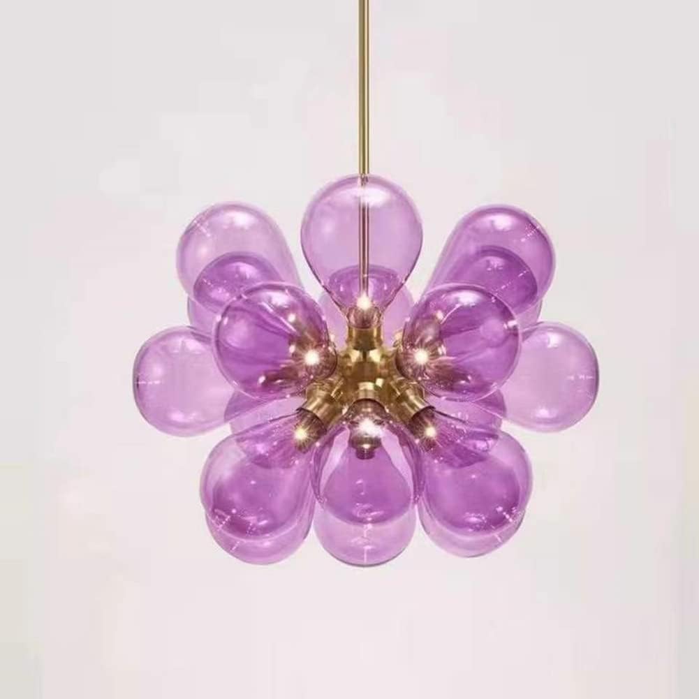 Modern Chandelier,18 Lights Buld Mid Century Milk Glass Globe Sputnik Pendant Lights Pink Bubble Chandelier Mount Ceiling Gold Blue Ball Hanging Pendant Light For Dining Room Kitchen ( Color : Purple