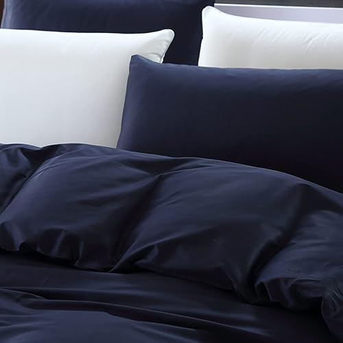 Miniatura 2 de Juego de edredón color azul marino sólido, manta azul marino oscuro puro para mujeres y hombres, suave, transpirable y duradero, tamaño King