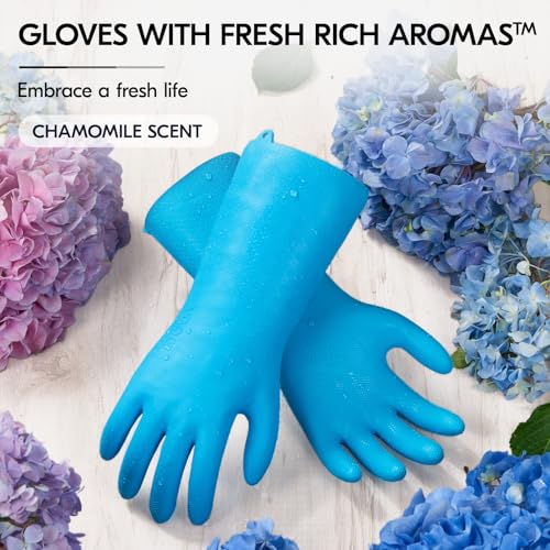 Vgo... Heavy Duty Cleaning Gloves Lined Nylon, Household Gloves Reuseable in TPE Latex Free, Thicker Antislip Washing Up Gloves for Kitchen Bathroom Gardening Painting, with Flower Flavor, 1 pair - Image 2