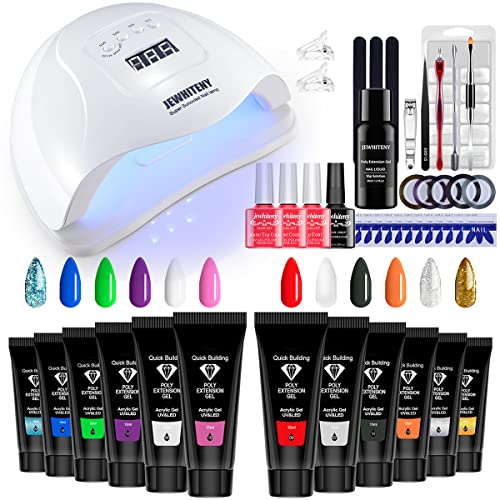 Poly Nail Gel Kit Nail Builder Gel WIth 120W UV LED Nail Lamp Nail Gel Extension with Slip Solution Nail Prep Dehydrator Nail Art Supplies