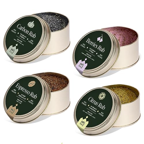 BBQ KING - Multi Pack Pitmaster Rub per Barbecue, 4 Confezioni da 70 Gr di Dry Rub Bbq, Miscela di Spezie 100% Made in Italy, X1 Carbon Rub, X1 Citrus Butter Rub, X1 Wild Rub, X1 Espresso Rub