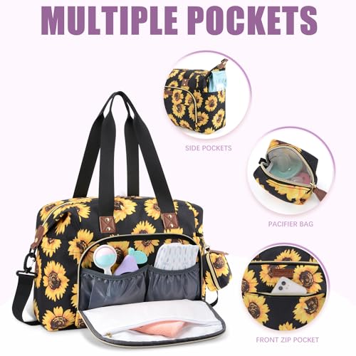 Tuwubi Diaper Bag Tote,Baby Diaper Bag with Pacifier Case Large Travel Diaper Tote Caddy for Mom and Dad Multifunction Large Baby Bag - Sunflower