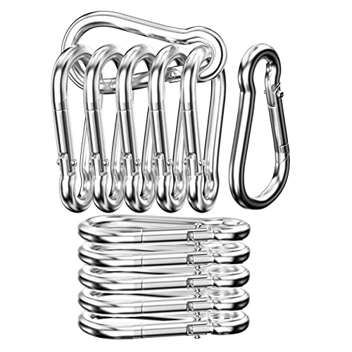 Uootach 12pcs Mosquetón, Mosquetón de Resorte de Acero Inoxidable 304, Resorte Cerrado 60 * 30 * 5.9MM, Cojinete de Carga Seguro 140KG, Mosquetón para hamacas, Camping, Pesca, toldos(Plata)