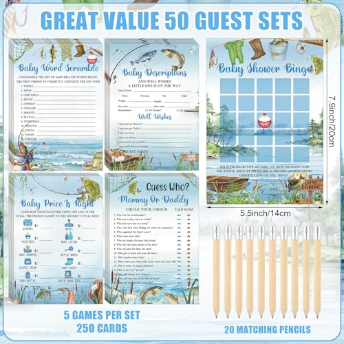 Image of Patelai 321 Pcs Fishing Don't Say Baby Shower Game Supplies for Boys 5 Games Include 250 Activity Cards 1 Don't Say Baby Sign 50 Clothespins 20 Pencils for Price Is Right Prediction Bingo Game Party