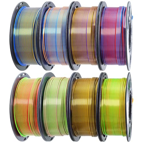 Image of MIKA3D 3D Printing Dual Color in 1 Silk PLA Filament 8 Spools Bundle, 1.75mm Dual Color Shiny Coextrusion PLA Filament, 8 Most Popular Dual Color in 1 PLA Mixed, 0.25kg /Spool, Total 2kg