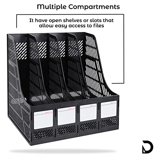 Image of DaKos Multipurpose Plastic 4 Compartments File Rack Paper Holder Desktop, File Holders Organizer Box (Black)
