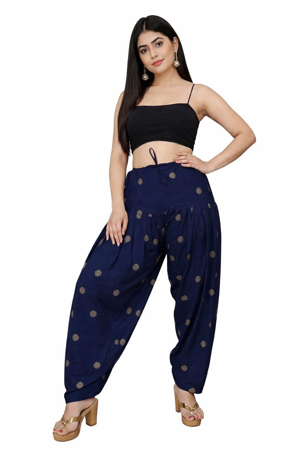white tulips Women’s Block Print Patiala Salwar | Gold Printed Cotton Patiala Pants | Free Size | Traditional Punjabi Pleated Ethnic Wear | Designer Patiyala-picture-30