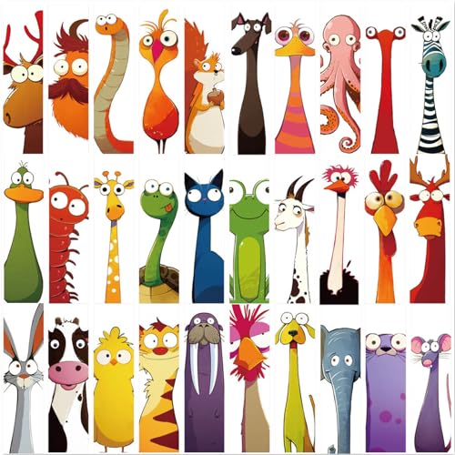 Cioohan 30PCS Funny Animal Bookmarks for Kids - Creative Cartoon Page Holders for Book Lovers Students Teacher Readers on Birthday/Halloween/School Rewards/Library Reading