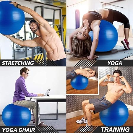 KACHKIT Anti-Burst Exercise Gym Ball with Pump, Anti-Slip Balance Stability for Heavy Duty Fitness Yoga Ball, r Women and Men Swiss Ball for Balance (65 cm ; Multicolor ; Pcs-1). 1