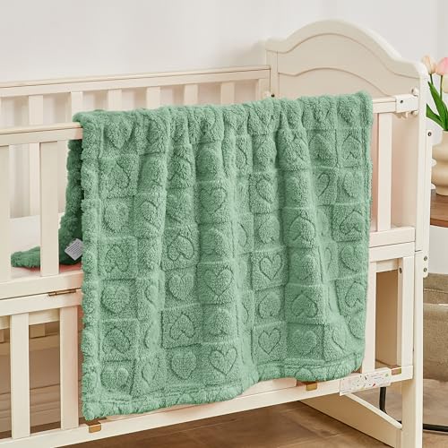 Image of Yurhap Heart Baby Blanket, Love Plush Fleece Baby Blankets for Boys Girls | Soft Sherpa Baby Girl Blanket for Infant Toddler Newborn Gift, Fluffy Baby Essentials, For Crib Stroller, 30 inchx40 inch