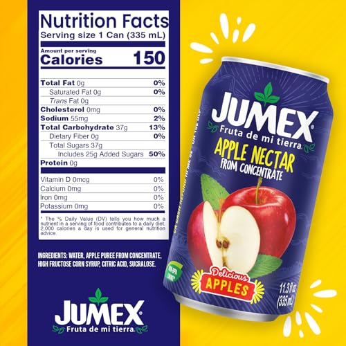 Image of Jumex Apple Juice Nectar - Made with Fresh Fruit Puree & Apple Juice Concentrate for Fruit Smoothie Mix, Cocktail Mixers & Kids Drinks & Beverages - 11.3oz, 24 Pack Canned Drinks