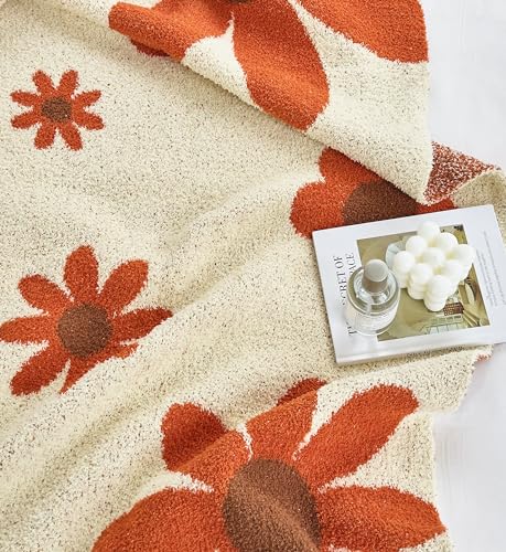 Image of Ultra Soft Cozy Daisy Sunflower Knitted Throw Blanket Fluffy Microfiber Checkerboard Bed Blanket Lightweight Both Sides Blanket for Couch Sofa Bed (Daisy, Throw 50 inchx60 inch)