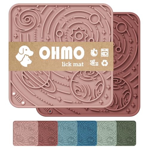 OHMO Lick Mat for Dogs and Cats(Small, Mars&Coral, 2pcs) Enrichment Accessories Toy Space Star Easy...