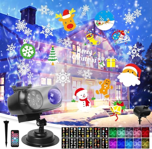 Kiature Christmas Projector Lights 12 Slides Patterns & 10 Colors Ocean Wave Waterproof HolidayProjector Light AC for Outdoor Indoor Xmas Holiday Party Patio Garden Decoration