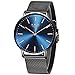 LIGE Montre Homme Extra Plate Étanche Simple en Acier Inoxydable Maille Montre Homme Mode Casual Analogique Quartz Bleu Montre-Bracelet Hommes