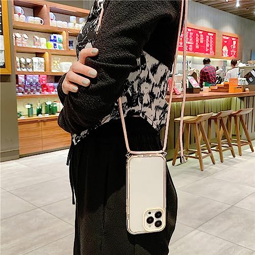 Coque iPhone 12 Pro transparente rose avec cordon bandoulière et protection caméra - 2