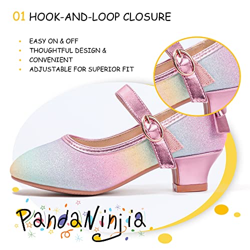 Image of PANDNAINJIA Girls Dress Shoes Toddler Heels Mary Jane Pumps | Little Big Kids Low Heel Flower Girl Bow Wedding Party Church Communion Princess Shoes