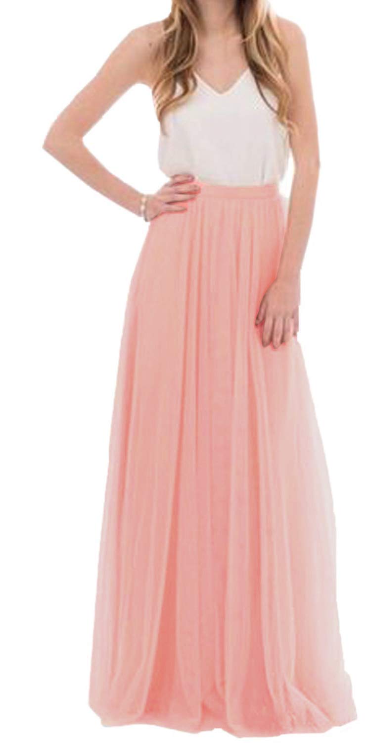Women Floor Length A-line Tulle Skirt Bridal Bridesmaids Wedding Party Long High Waisted Tutu