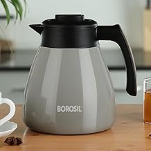 Borosil Stainless Steel Teapot Birch | 1500ml Teapot with Handle | Double Wall Vacuum Insulated Thermosteel Carafe | BPA Free Jug for Tea/Coffee & Juice | 24 Hours Hot & Cold | 1 Year Warranty, Grey