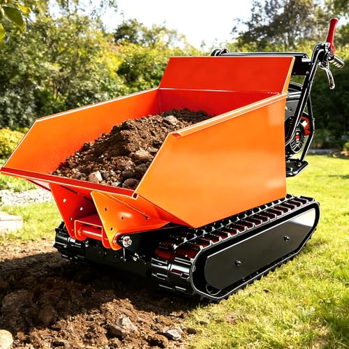 Track Barrow - Hydraulic Assist, 1100 LBS Capacity | 306cc 10HP Engine with 3F+1R Gearbox & Hydraulic Tipping. Welded Bucket, 180mm Wide Tracks miniatura 1