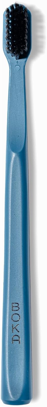 Boka Classic Manual Toothbrush with Extra Soft Activated-Charcoal, Tapered Bristles, Bioplastic Handle that Includes Travel Cap, Dentist-Approved, Great for Adults and Kids, Blue (Pack of 1)